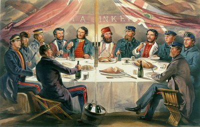 Una Cena de Navidad en las Alturas antes de Sebastopol, grabado por J.A. Vinter, pub. 1855 de William Crimea Simpson